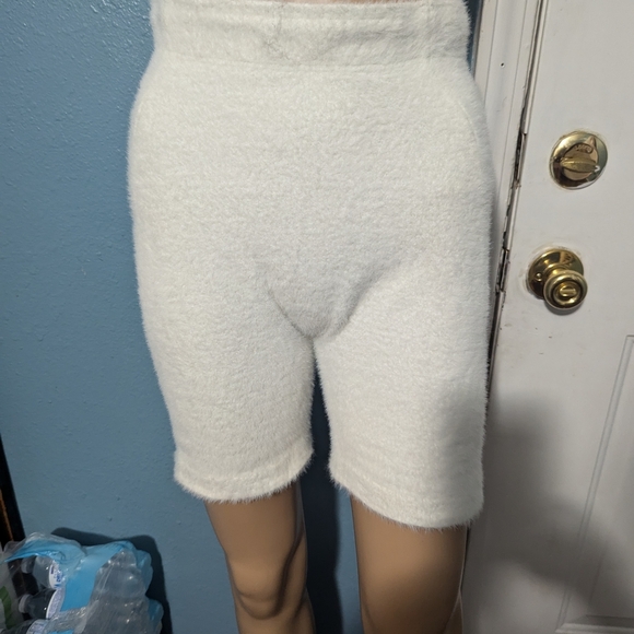 Women's White Fuzzy Shorts - Picture 1 of 6